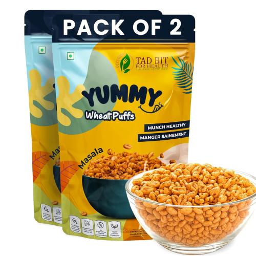 Healthy Crispy Delicious Pop Wheat Snacks - Yummy Wheat Puffs Pack of 2 x 150g | Indian Spicy Crunchy Puffed Masala Roasted Snack | Low Calorie, Guilt-Free | 100% Vegetarian | Vegan Friendly | Puffed Snack | No Preservatives, No Artificial Colors