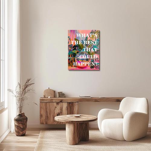 JWVK What's the Best that Could Happen Sign Canvas Wall Art Prints, Eclectic Home Decor, Trendy Funky 70s Retro Disco Ball Inspirational Positive Wall Decor Posters for Home Office, 11x14 Inch Framed