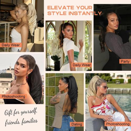 SEIKEA Ponytail Extension, 18 Wavy Claw Clip in Hair Extensions for Women, Lightweight Fluffy Synthetic Ponytail Hairpiecet