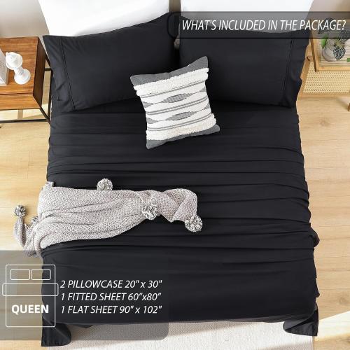 Size Queen Color Black Whitney Home Textile Queen Sheet Set, Soft Microfiber Hotel Bed Sheets Queen Size, Extra Deep Pocket, Luxury Breathable Bedding Sheet & Pillowcase Sets, 4 Piece Wrinkle Free Oeko-Tex, Black