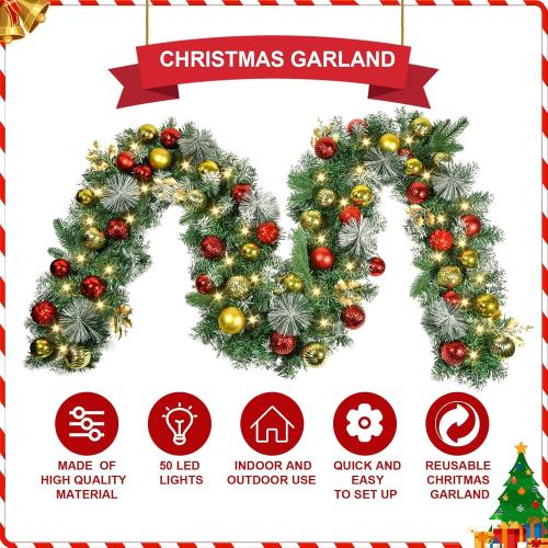 Beinhome 6 Ft Pre-Lit Christmas Garland, Artificial Christmas