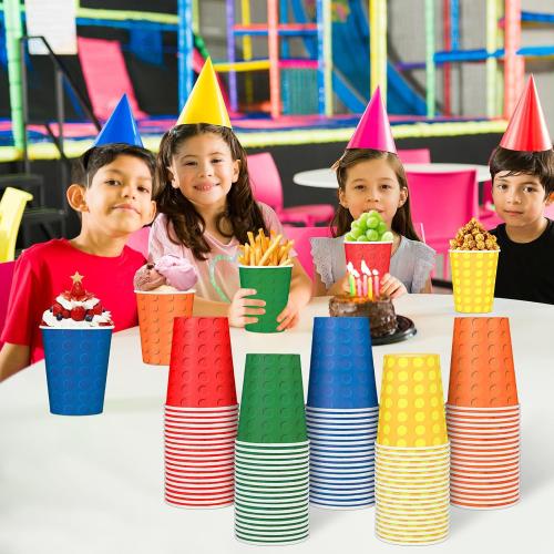 100pcs Building Blocks Party Paper Cups Colorful Blocks Bricks Disposable Cups for Block Party Decorations Building Bricks Paper Drinking Cups for Building Block Birthday Party Supplies and Favors