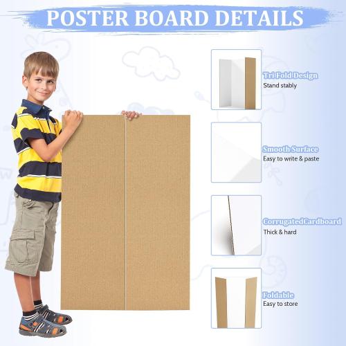 AKONEGE 2 Pack 36 x 48 Trifold Poster Board for Presentation, White Corrugated Cardboard Large Tri Fold Poster Board for Science Fair, Office & School Projects, Photo Displays, Exhibitions Event