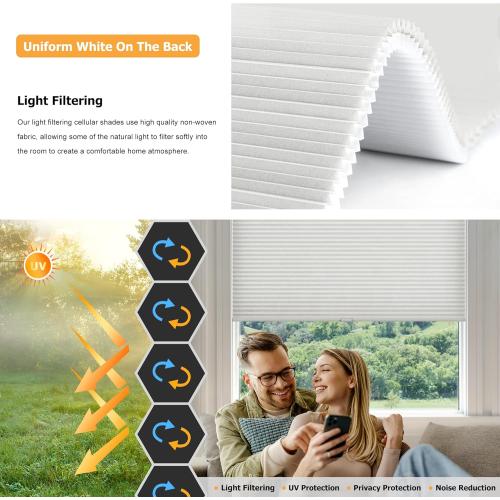 LazBlinds Cordless Cellular Shades, No Tools No Drill Light Filtering Honeycomb Shades Pleated Blinds for Windows, 43.5'' W x 48'' H, Light Grey