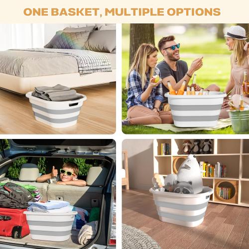 OOAMBB 43L(11.5Gallon) Collapsible Laundry Baskets Plastic, Pop Up Laundry hamper/Storage Container, Foldable Laundry Basket with Large Capacity,Sturdy,Space Saver (Grey, 2 Packs)