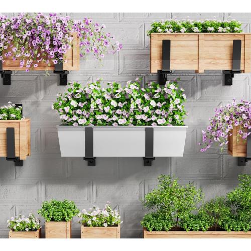 Y&M 6 PCS Adjustable Window Box Brackets for Planter Box, Heavy Duty Wall Mounted Hooks Hangers for Flower Baskets Holder Durable Brackets for Fence Patio Garden Balcony