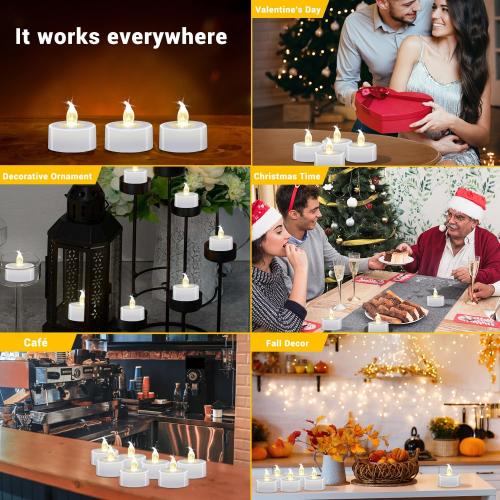 LED Tea Lights - 12 Pack Flameless Battery Operated Candles, 200  Hours Flickering Warm White, Realistic Fake Tealights for Weddings, Home Decor, Parties, and Sweetest Day
