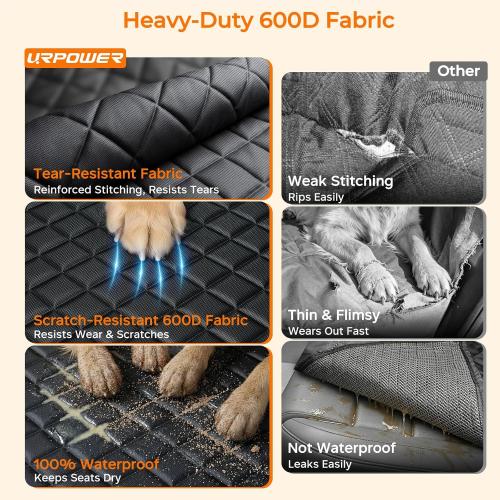 URPOWER Dog Car Seat Cover for Pets 100% Waterproof Seat Cover Hammock 600D Heavy Duty Scratch Proof Nonslip Durable Soft Back Seat Covers for Cars and SUVs