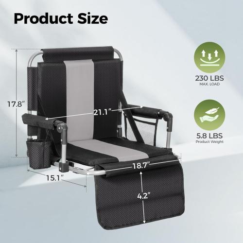 ALPHA CAMP Stadium Seat Chair for Bleachers with Back & Arm Rest