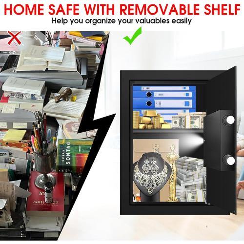 BLACK 19.69 x 13.78x 12.2 inches 3.4 Cub Large Safes for Home Use Fire and Water Proof, Anti-Theft Digital Security Safe Box with Electronic Keypad and Key, Fire Proof Safe for Home Documents Firearm Medicine Money Valuables