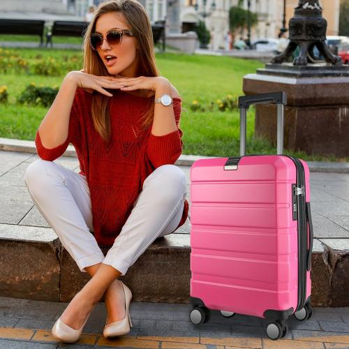 Pink 20 KROSER Hardside Expandable Carry On Luggage with Spinner Wheels & Built-in TSA Lock, Durable Suitcase Rolling Luggage with USB Port, Carry-On 20-Inch Magenta
