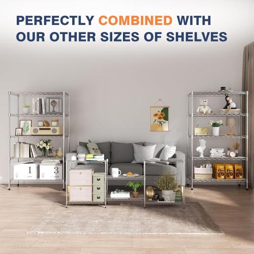 5-Tier Heavy Duty Metal Shelf,Chrome Wire Shelving Unit 35Wx18Dx71H | Height Adjustable Storage Wire Shelves with Lockable Wheels for Garage,Kitchen,Office,Bathroom,Studio