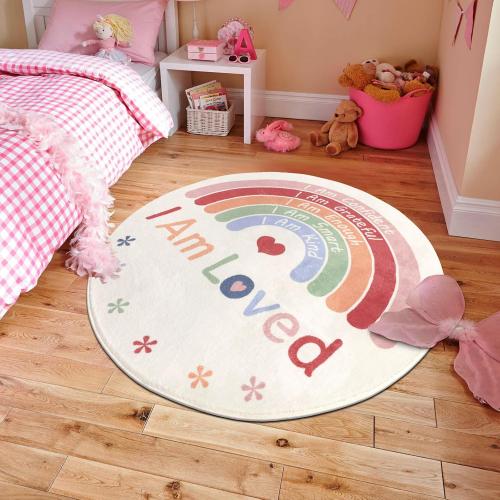 Size Medium Color White  Rainbow Round Rug,Washable Kids Rug Ultra Soft Colorful Nursery Rug for Calming Corner Home Bedroom Playroom Decor,Round