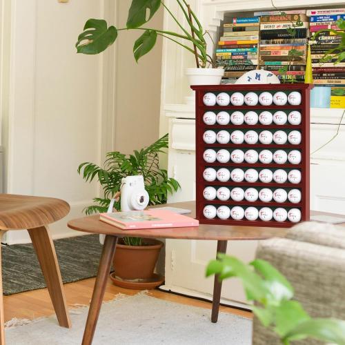 DisplayGifts Golf Gift 49-Golf Ball Display Case Cabinet Rack, No Door Open Rack Mahogany Finish