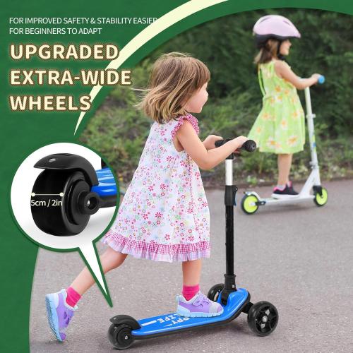 Blue and Black Besrey Kick Scooter for Kids Ages 3-10, 3-Wheel Folding Scooter with Adjustable Height, LED Light Wheels, Extra Wide Deck for Outdoor Activities