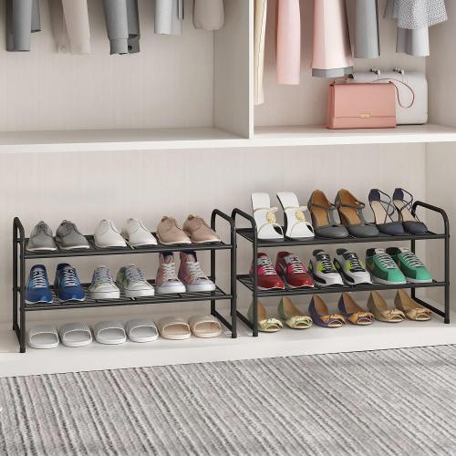 Simple Trending 2-Tier Stackable Shoe Rack, Metal Shoe Shelf Storage Organizer, White