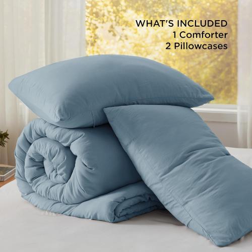 Bedsure King Comforter Set, Dusty Blue Soft Prewashed Bedding for All Seasons, 3 Pieces GentleSoft™ Bed Set, 1 Lightweight Comforter (104x90) and 2 Pillowcases (20x36)