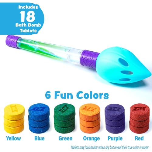 Tub Works® Bath Color Brush™ Kids Bath Bomb Set | Nontoxic & Fragrance-Free | Use Brush to Paint Water with Vibrant, Fizzing Colors | Fun BathBombs for Kids Bath | Creative Bathtub Toys for Toddlers