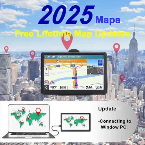GPS Navigator for Car, Latest 2025 Map 7 inch Touch Screen Car GPS 256-16GB, Voice Turn Direction Guidance, Support Speed and Red Light Warning, North America Lifetime map Free Update(Blue)