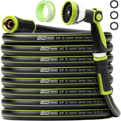 Size 100Ft x 5/8 Heavy Duty Garden Hose 100ft x 5/8” – Flexible Water Hose, Leak-Proof, Lightweight Hybrid Hose with Swivel Handle & 10 Function Spray Nozzle – Durable Outdoor Hose, Kink Free