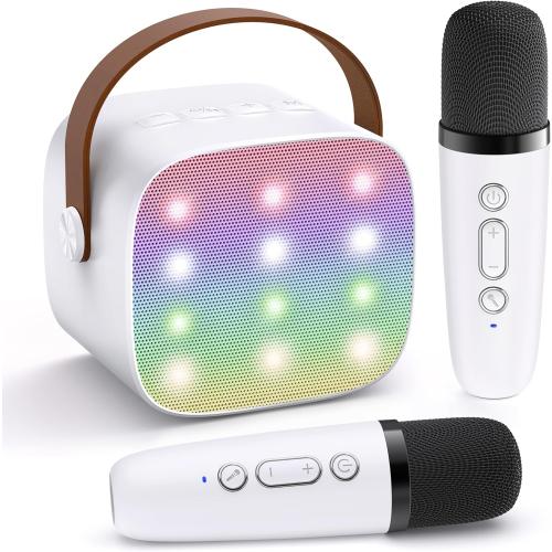 Mini Karaoke Machine for Kids Adults, Portable Bluetooth Speaker with 2 Wireless Microphones,Toys Birthday Gifts for Girls 3, 4, 5, 6, 7, 8, 9, 10, 11, 12  Years Old Toddler Teens(White)