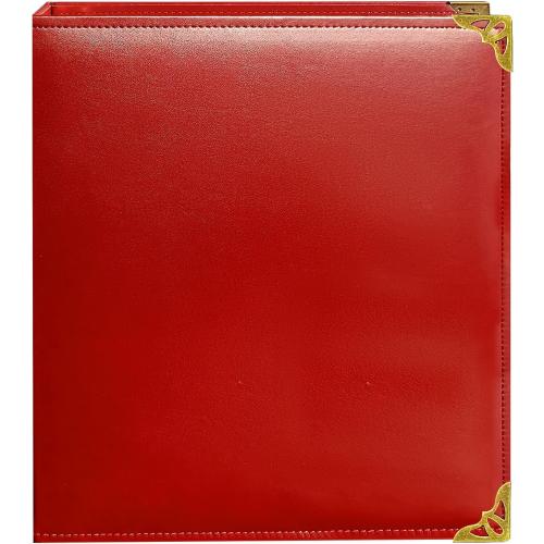 Vintage Leather 3 Ring Binder, 2 Inch D Ring, Holds 8.5 x 11 Paper Letter Size, Brass Corner Protectors, Faux Leather Cover, Professional Office & School Binder (1 Pack, Red, 2 Inch)