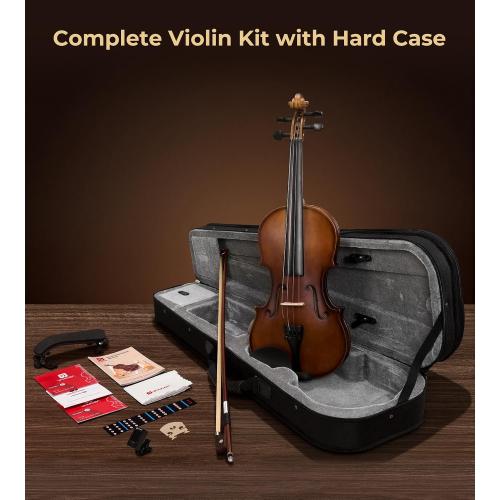Vangoa 4/4 Solid Wood Acoustic Violin Full Size Fiddle Set for Beginner Adult Student Teen Kids with Violin Case, Bow, Rosin, Shoulder Rest, Tuner, Strings, Natural