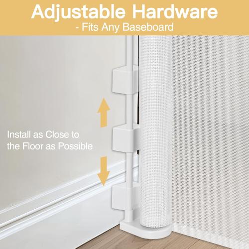 Reinforced 42 Extra Tall Retractable Baby Gates Tall Dog Gate with Support Rods, 55 Wide Mesh Gate Retractable Pet Gate Indoor/Outdoor Baby Gates for Dogs - Bottom Anti-Escape, White