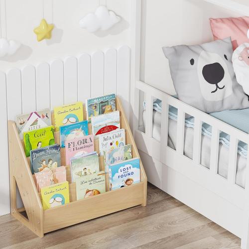Front-Facing Montessori Bookshelf,5 Tier Book Display Shelf for Toddler,Kids Storage Magazine Rack,Solid Wood Bookcase Organizer,Perfect for Playroom,Bedroom,Study Living Room,Nursery,Classroom
