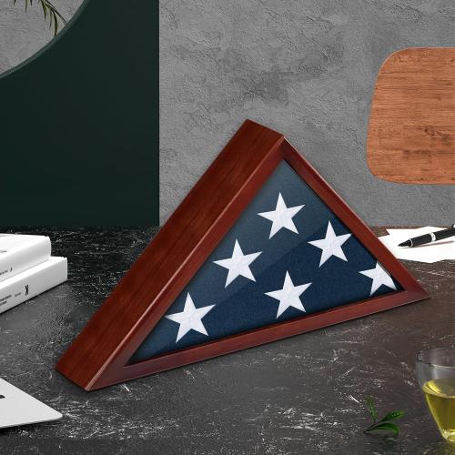 Flag Case for Burial Flag, 5' x 9.5' Funeral Flag Display Case Red Wood Memorial Flag Shadow Box for Military Veterans with Acrylic Covered and Wall Mounted