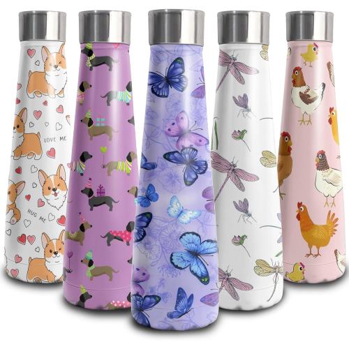 16 oz Butterfly Stainless Steel Water Bottle, Leak Proof Cola Shape Thermo, Insulated Sports Flask Travel Coffee Mug Cup Tumbler, Gifts for Woman Animal Lovers