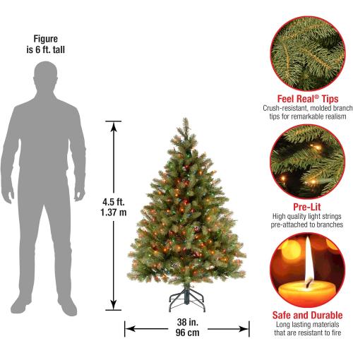 National Tree Company 4.5 ft Pre-Lit Downswept Douglas Fir Artificial Christmas Tree, 450 Multicolor Lights, 525 Feel Real Tips, Includes Stand, Green