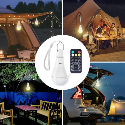 Brightown E26 Rechargeable Light Bulb with Remote and Timer, Battery Backup Bulb for Sconces and Lamps, Hanging LED Light Bulb with Hook for Camping Tent, Dimmable, 3 Color Temperatures, 2 Pack