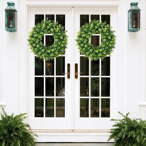 20Inch Boxwood Wreaths, Spring Summer Wreath for Front Door Perfect for Winter All Season Year Round Decor, Faux Boxwood Wreaths Ideal for Front Door Indoor Outdoor Windows Farmhouse