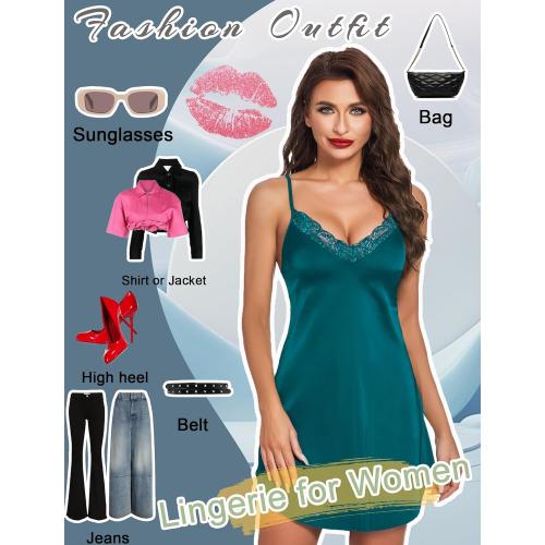 Size S Avidlove Women's Nightwear Sexy Satin Sleepwear Lace Chemises Mini Full Slip
