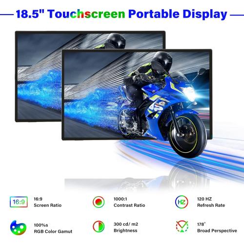 GeeekPi 18.5 inch Portable Monitor 1920x1080 IPS Touchscreen 120HZ 1080P Touch Display with HDMI USB-C, Built-in Speakers, Kickstand VESA for Xbox PS4/5 Laptop Mac PC
