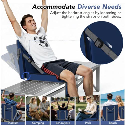 Stadium Seats with Back Support 2PACKS Adjustable Bleacher Chairs with Back and Cushion Bleacher Seat with Cup Holder, Carry Handle & Shoulder Strap for Outdoor Sports Events, Picnics, Beaches