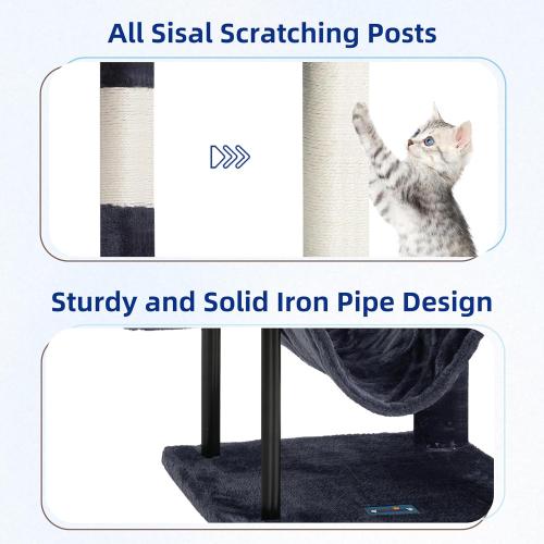 Gitelsnour Cat Tree, Cat Tower for Indoor Cats, 43.3 inch Cat Tree Tower with Sturdy Steel Tube, Hammock, Cat Condo for Small Cats and Kittens, Scratching Post, Smoky Gray GCT004SG