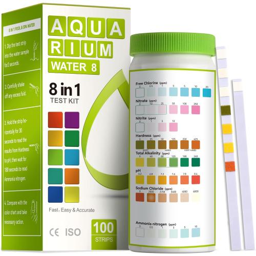 AAwipes Aquarium Ammonia Test Strips 8-in-1 |100 Strips | Quick & Accurate Water Testing for Freshwater & Saltwater Tanks -Test pH, Sodium Chloride, Alkalinity, Hardness, Chlorine etc. (K02-100)