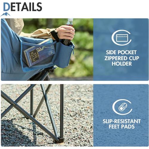 Portal Oversized Padded Camping Chair,350 lbs Folding Chairs Outdoor,Blue | Oversized Lawn Chair,Heavy Duty Camp Chair with Cup Holder & Side Pocket, Ergonomic Seat for Camping, Lawn, Sports,Fishing