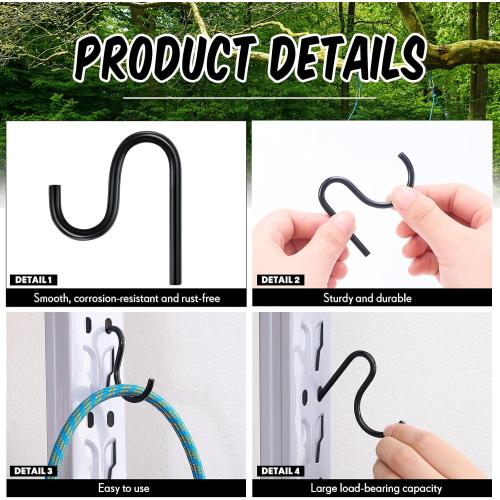 Blulu 10 Pcs 2'' Long Shed Hooks Shed Accessories Without Drilling Hole for Hanging Heavy Duty Individual Utility Hooks Universal Wall Mounted J Utility Hangers for Tools Shovels Rakes (Black)