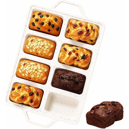 Vinino Mini Silicone Loaf Pans with Metal Reinforced Frame, 8-Cavity, Cream | Non-Stick Easy Release Heat Resistant Bakeware, Reusable Small Mini Banana Bread & Cake Baking Pans for Daily Baking