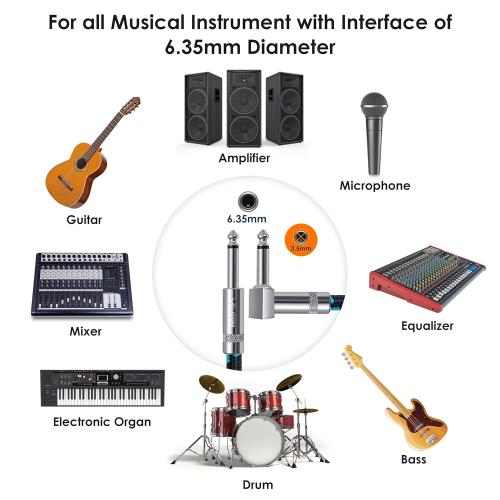 Guitar Cable 20ft Right Angle Guitar Amp Cord 1/4 Inch Instrument Cable with Braided Tweed and Anti-Kinking Design for Guitar Bass Amp, Black & Blue