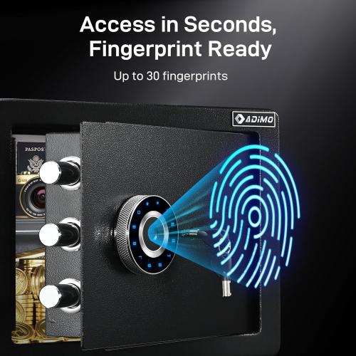 ADIMO Biometric Safe Box, 1.2 CuFt Home Safe with Biometric Fingerprint & Touchscreen, Removable Shelf & Alarm System, Money Box for Documents& Valuables Home Office Hotel
