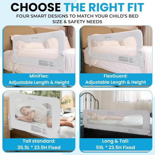 TotCraft FlexGuard Adjustable Length & Height Bed Rail for Toddlers – Fits Twin, Full, Queen & King Beds – 35.5″ or 59″ Two Fixed Lengths – 14 Height Levels –Bed Guard Rail for Toddlers (White)