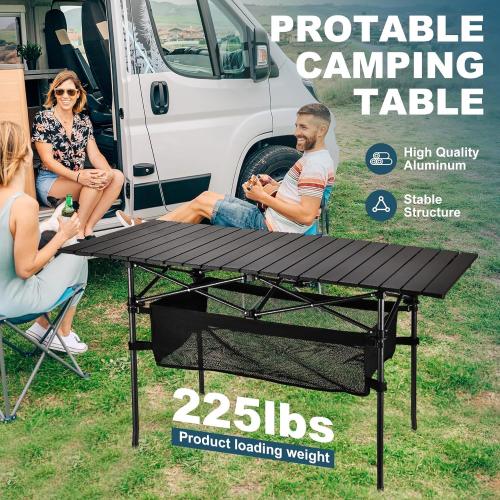 Size 47” x 21.65” x 26.7 Lightweight Aluminum Folding Camping Table (47” x 21.65” x 26.7”), Portable Roll-Up Design for Outdoor, Camping, Beach, BBQ, Patio, and Picnic, Durable & Waterproof with Carrying Bag