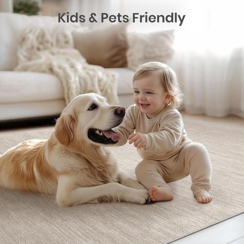 Valenrug Washable Rugs 8x10 - Stain Resistant 8x10 Area Rugs for Living Room, Non Slip Backing Gradient Printed Rugs for Bedroom, Foldable Machine Washable Area Rug(8'x10', Beige)