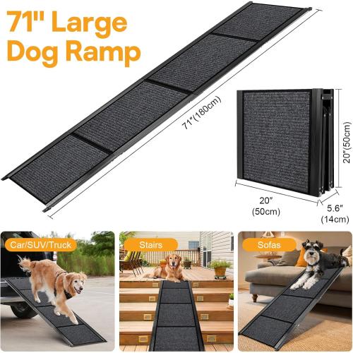 Dog Ramps for Large Pets, 71 L & 20 W Extra Wide Foldable Aluminum Pet Ramp with IP64 Waterproof & Non-Slip Rug Surface, Up to 300lbs for Giant Dogs for SUV, Truck, Bed, Stairs, Indoor & Outdoor