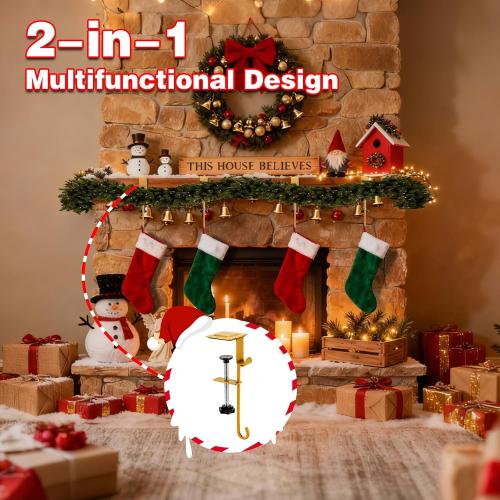 Garland Hangers for Mantle,Heavy Duty No Drill Fireplace Stocking and Garland Hanger,2-in-1 Adjustable Stocking Hangers for Mantle,Sturdy Metal Stocking Holders for Christmas Decorations(3pcs)