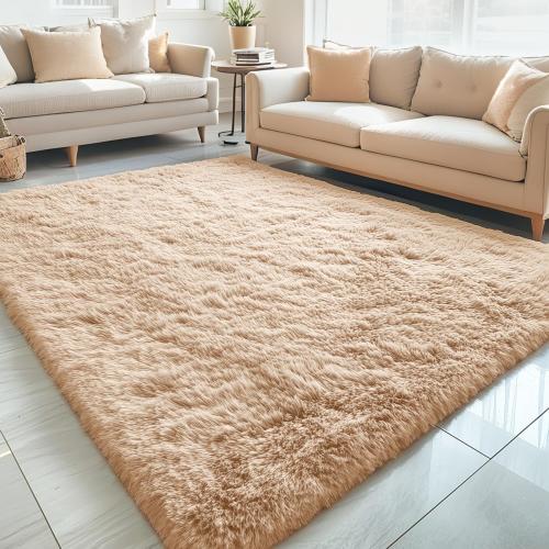 OLANLY 5x8 Machine Washable Large Area Rugs for Living Room, Bedroom, Soft Fluffy Shaggy Bedside Rug, Indoor Floor Carpet for Kids Girls and Boys, Dorms, Nursery, Home Decor Aesthetic, Beige